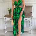 Jurk met bloemenprint en kettingdetails, split aan de dij en strik