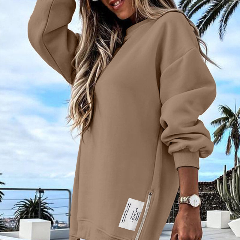 Trui met lange mouwen, ritssluiting en split, casual sweatshirtjurk