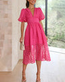Cindy - Klassieke midi-jurk met patroon en pofmouwen