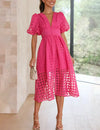 Cindy - Klassieke midi-jurk met patroon en pofmouwen