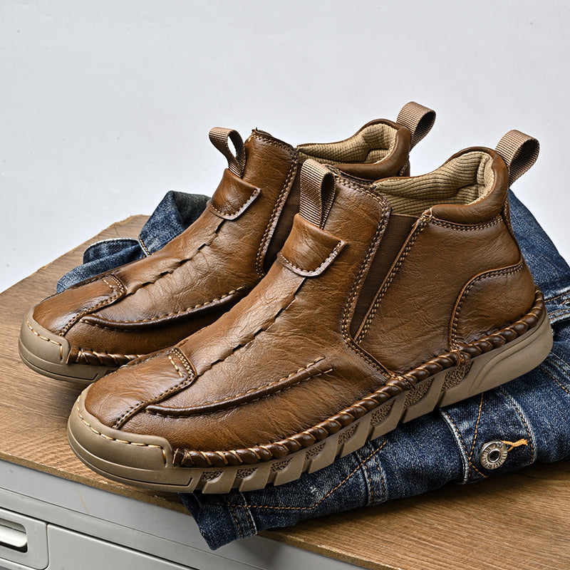 Retro leren herenlaarzen met rits, ontworpen voor comfort en waterdicht, geschikt voor elk seizoen.