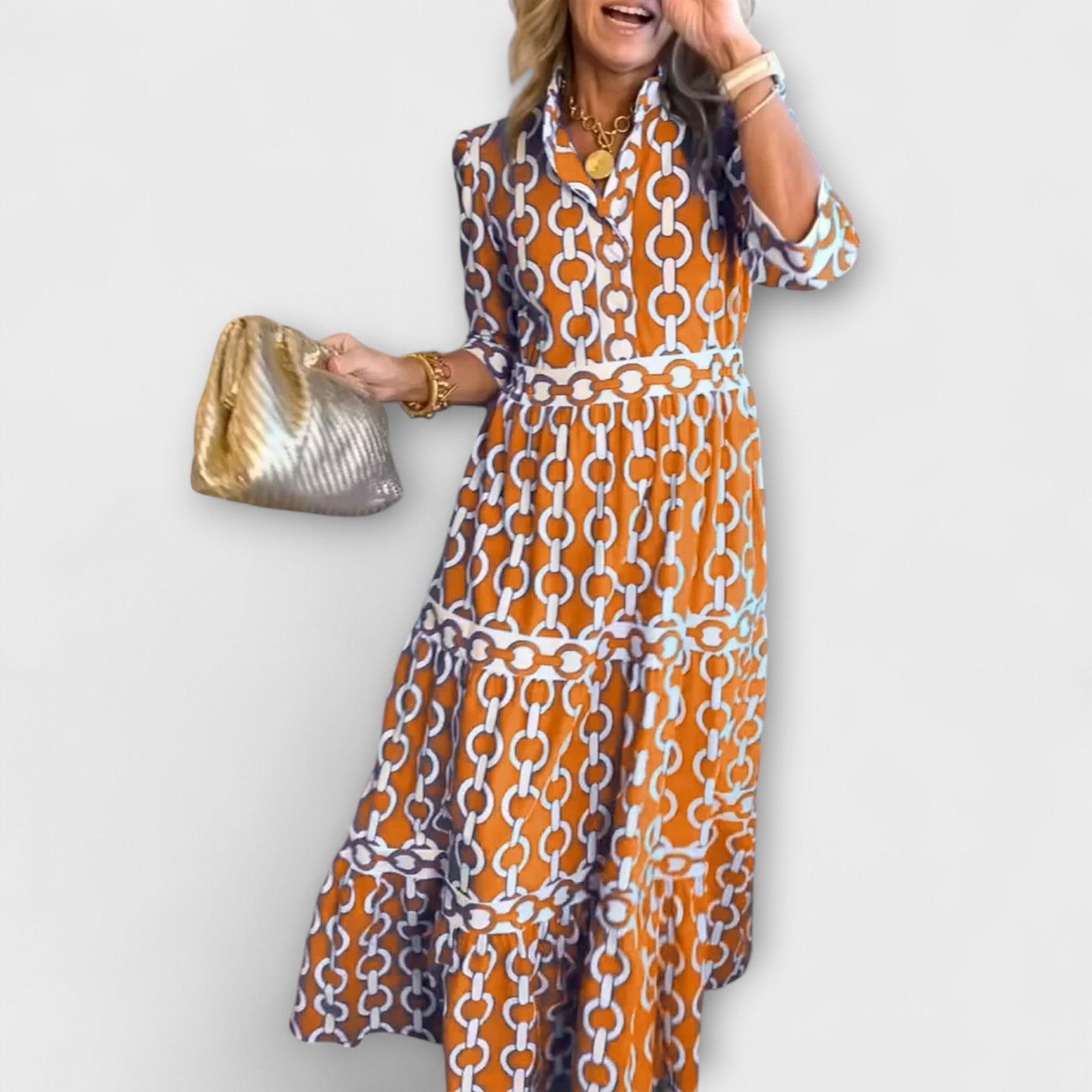 Sophia | Midi-jurk met kettingpatroon
