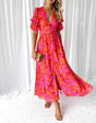 Alva - Elegante maxi-jurk met V-hals en pofmouwen