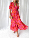 Alva - Elegante maxi-jurk met V-hals en pofmouwen