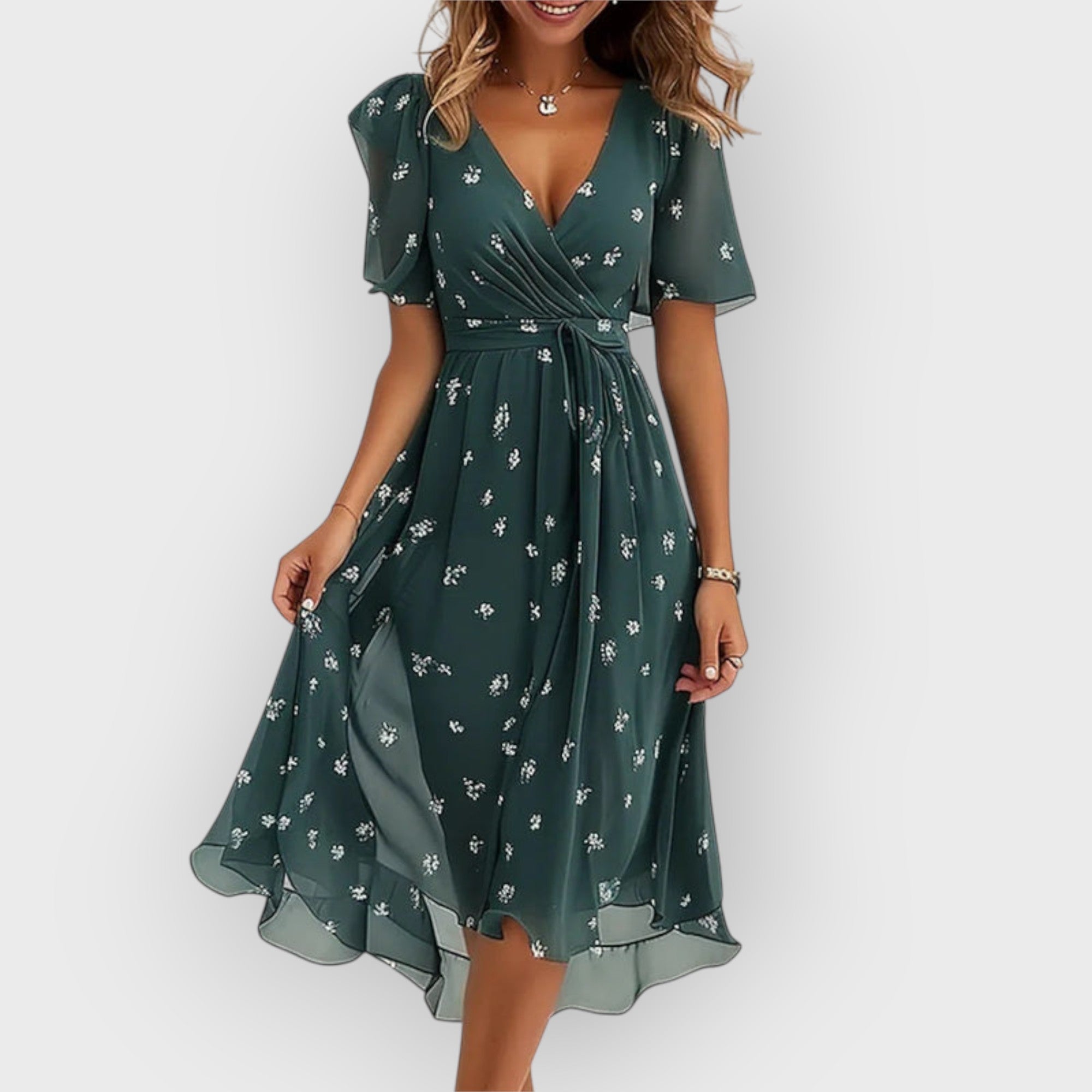 Daisy | Stijlvolle midi-jurk met V-hals en bloemenprint