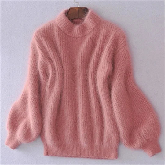 Losse, effen gebreide trui - vintage Angora trui