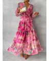 Trinity - Geplooide maxi-jurk met V-hals in boho-stijl