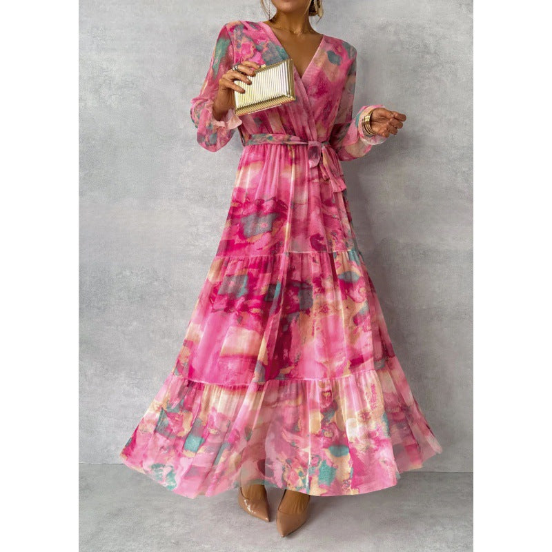 Trinity - Geplooide maxi-jurk met V-hals in boho-stijl