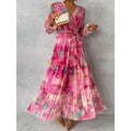 Trinity - Geplooide maxi-jurk met V-hals in boho-stijl