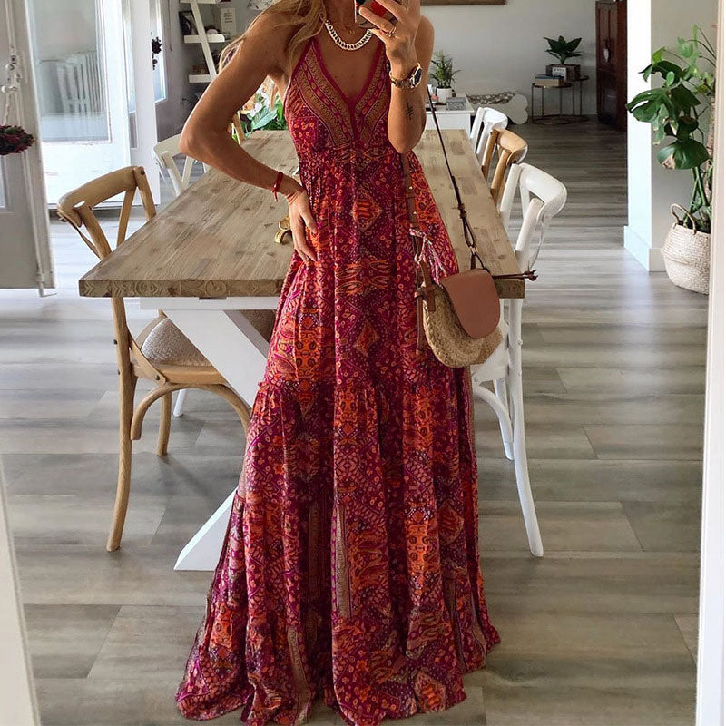 Wren - Boho maxi-jurk met spaghettibandjes en V-hals