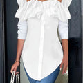 Effenkleurige blouse met één schouder en ruches