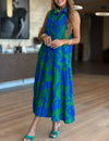 Jurk met plooien en zakken in Serenity-print