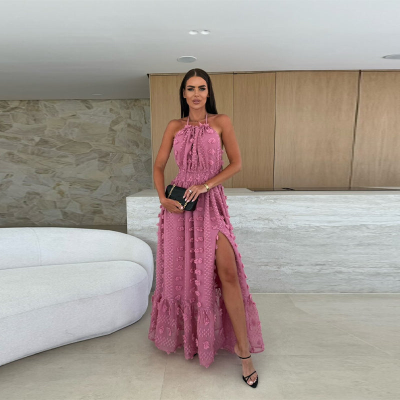Aurora Grace – Maxi-jurk met halternek en bloemenprint van mesh