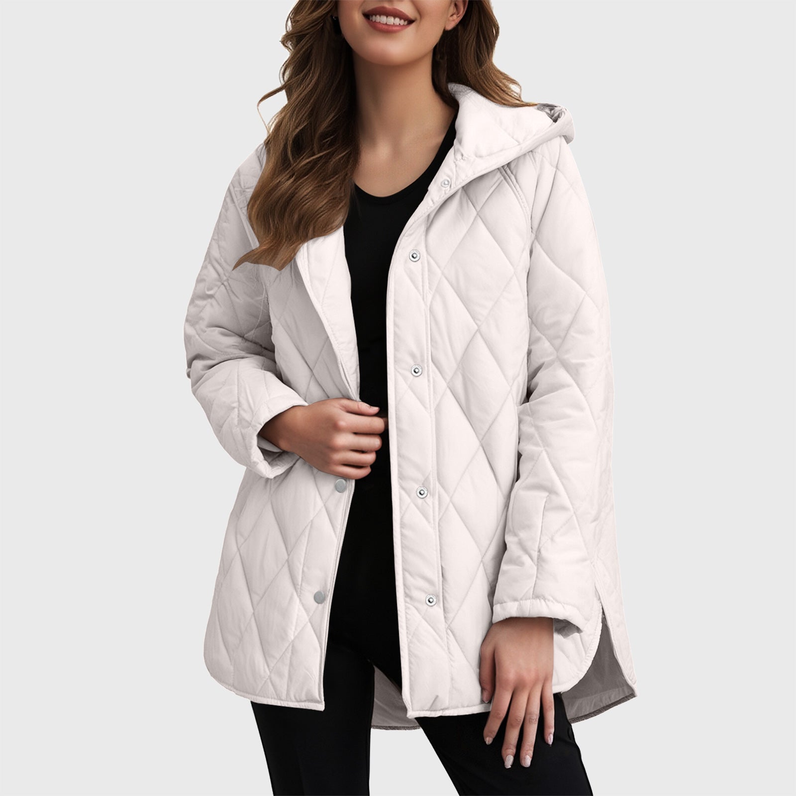 Sylvia casual jas met capuchon in effen ruitpatroon