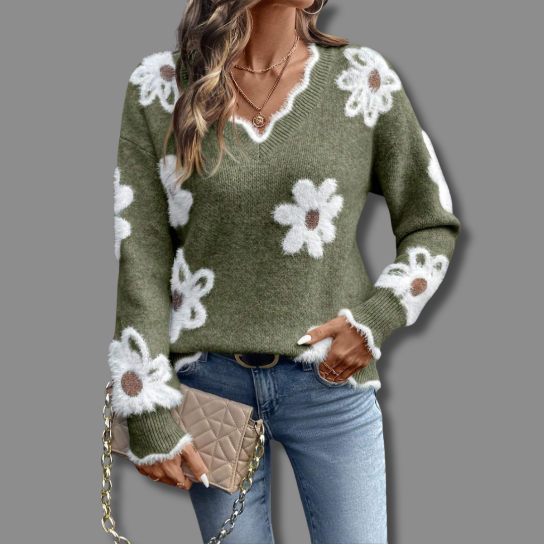 THEA | ELEGANTE TRUI MET V-HALS EN BLOEMENPRINT