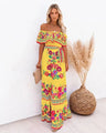 Scharlakenrode Bloom Maxi-jurk met blote schouders