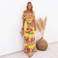Scharlakenrode Bloom Maxi-jurk met blote schouders