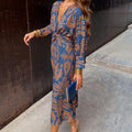Janella - Vintage gedrapeerde midi-jurk met lange mouwen