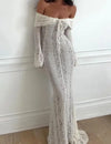 Effen off-shoulder jurk van contrasterend kant