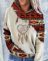 Hoodie met trekkoord en patchworkpatroon in etnische stijl, paardenprint