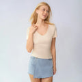 Casual gelaagde denim skort met hoge taille en onafgewerkte zoom