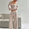 Casual slim fit gestreepte tweedelige broekenset